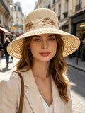 Sommerhat med blomsterbånd - Beige
