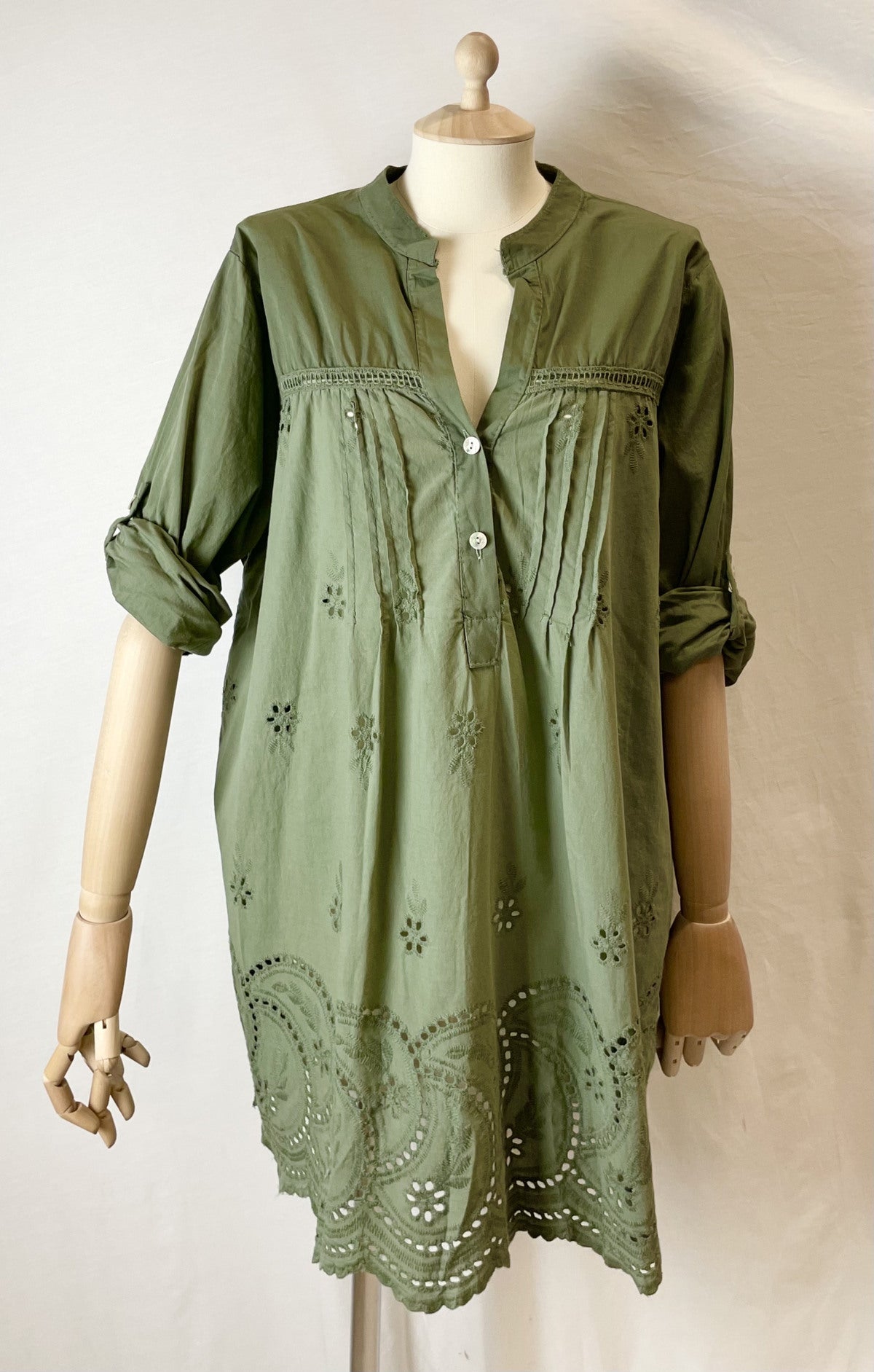 Poplin skjorte med broderi - Kaki