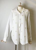 Mousselin bluse med guldbroderinger - Hvid