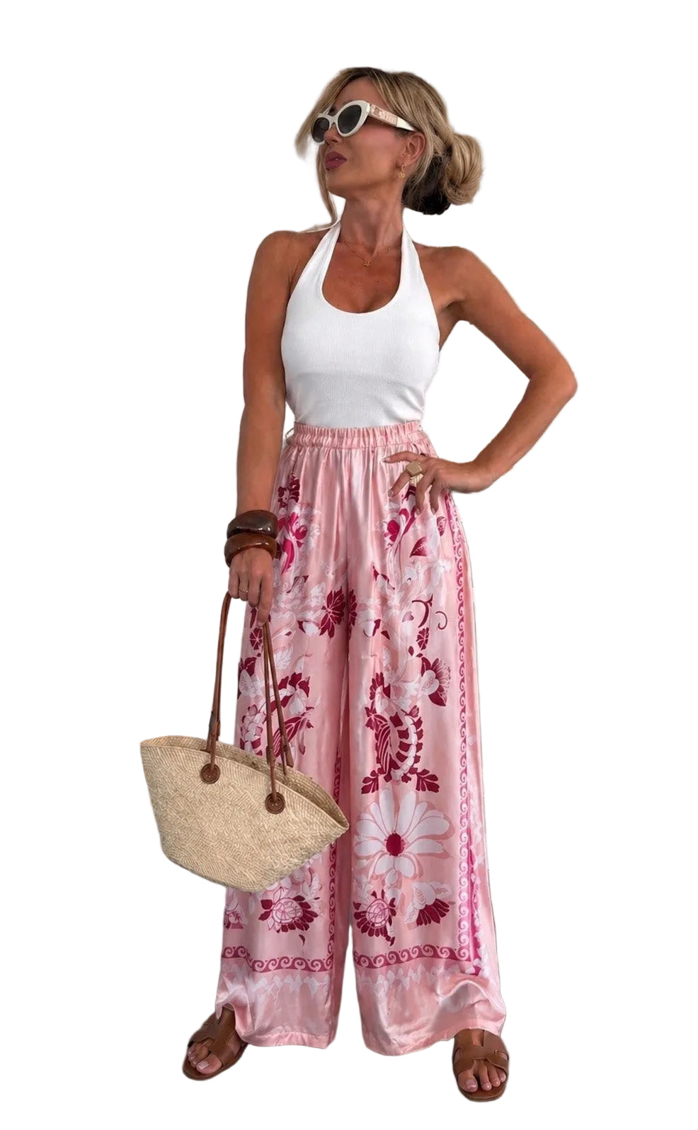 Satinbuks med print - Rosa