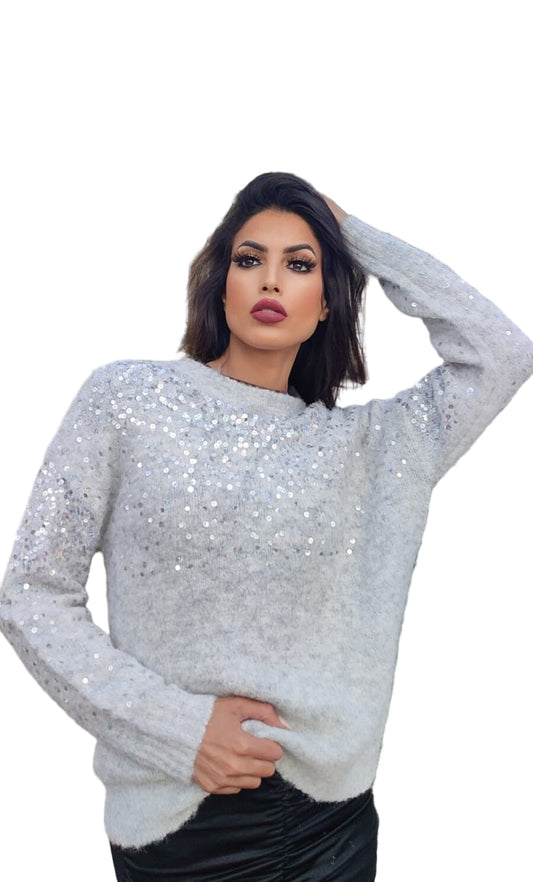 CHARLOTTE GRÅ STRIK MED PAILETTER