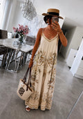 Maxi stropkjole med print - Beige