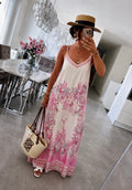 Maxi stropkjole med print - Pink