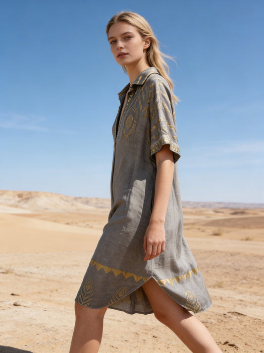 ETHNIC KJOLE GEÅ/GULD