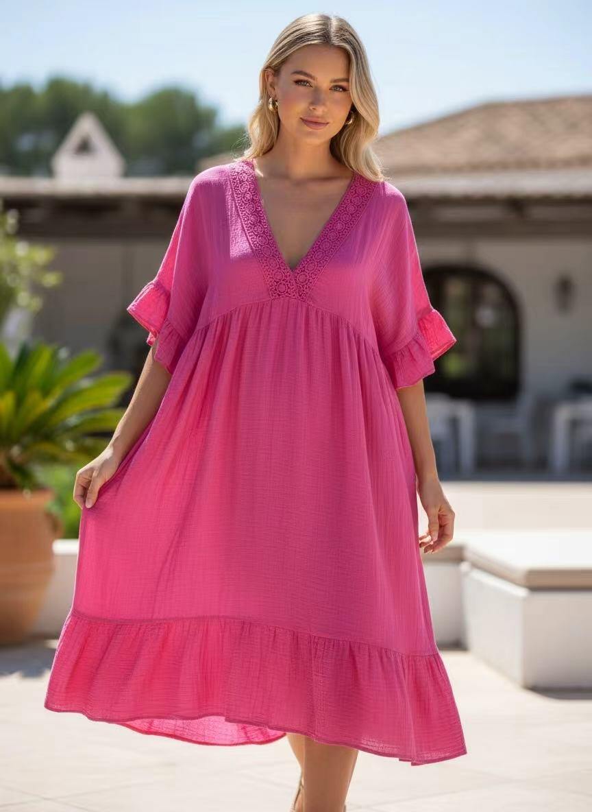 Plus size bomulds kjole - Pink