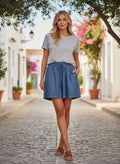 Stribet denim shorts
