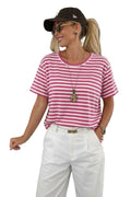Stribet t-shirt pink/grå