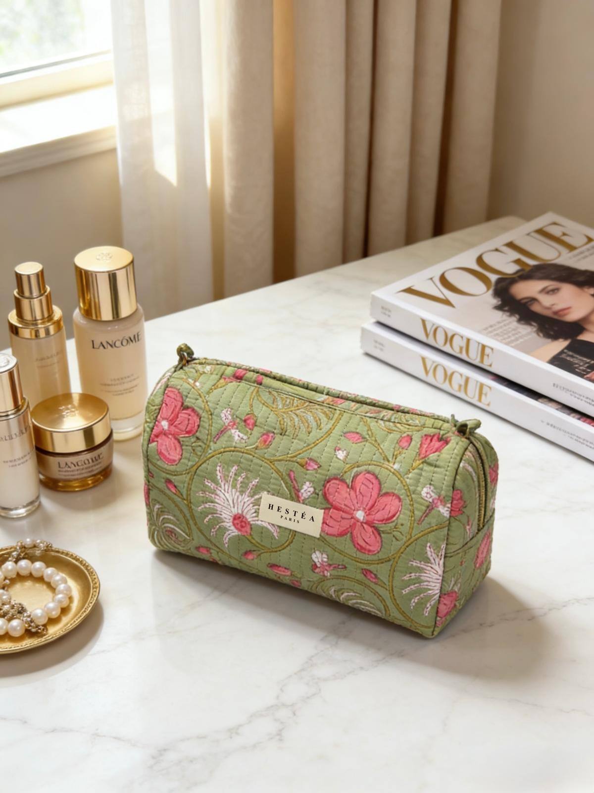 Quiltet make-up taske - Chloé Green