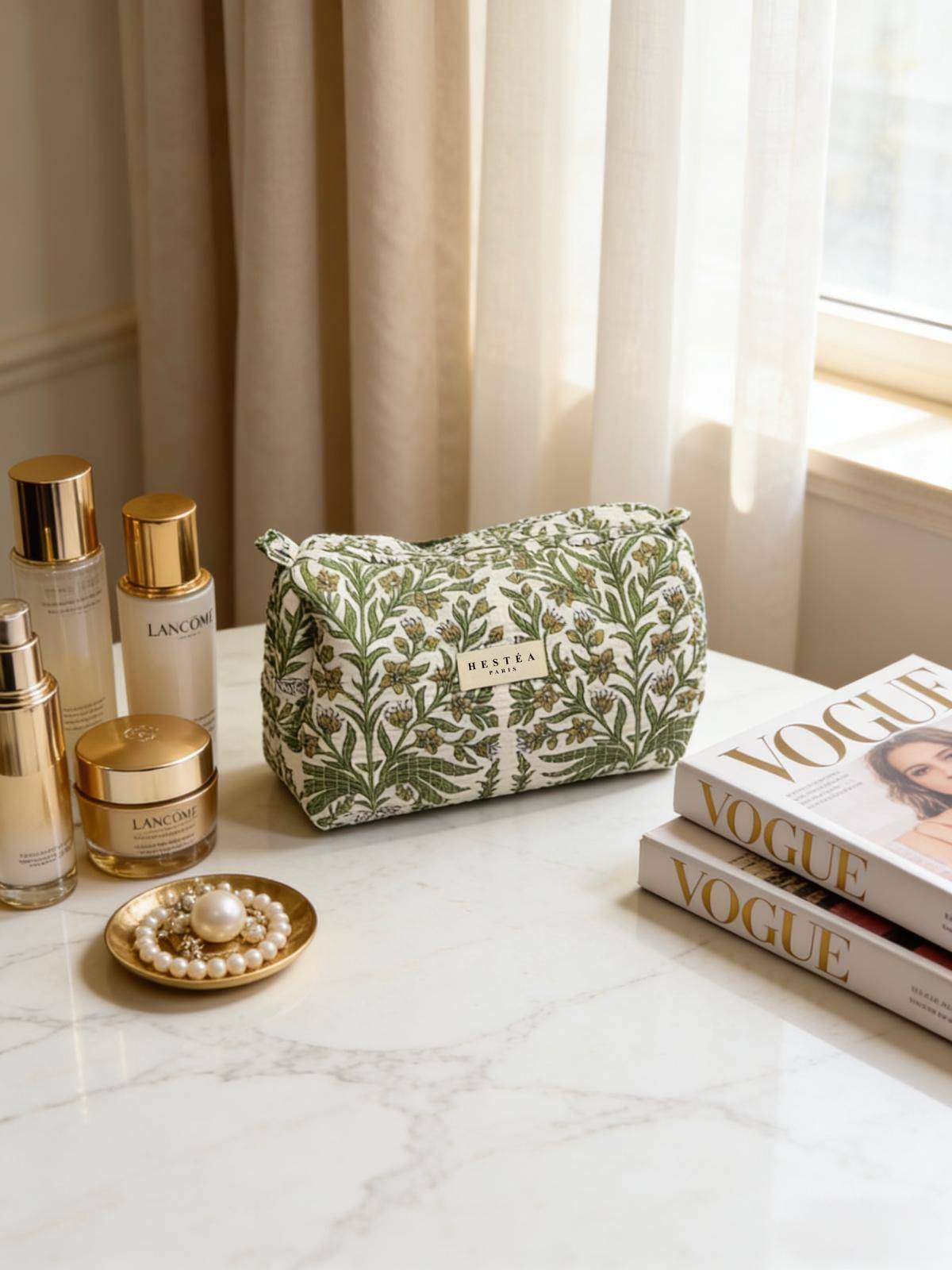 Quiltet make-up taske - Margaux Green